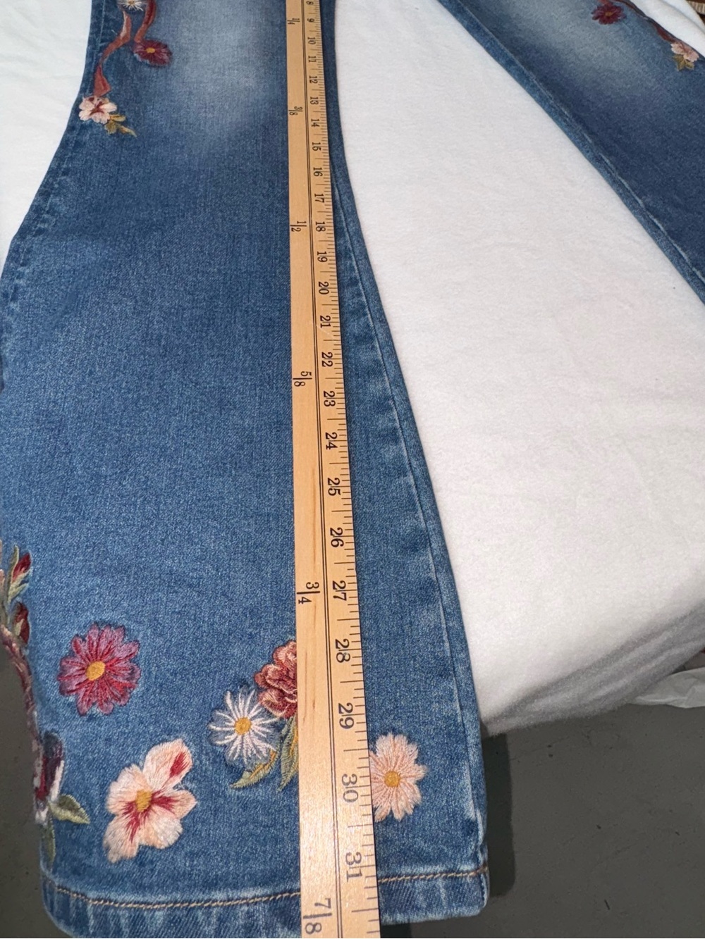 DRIFTWOOD Blue Flare Jeans with Red Floral Embroidery - Picture 5 of 7